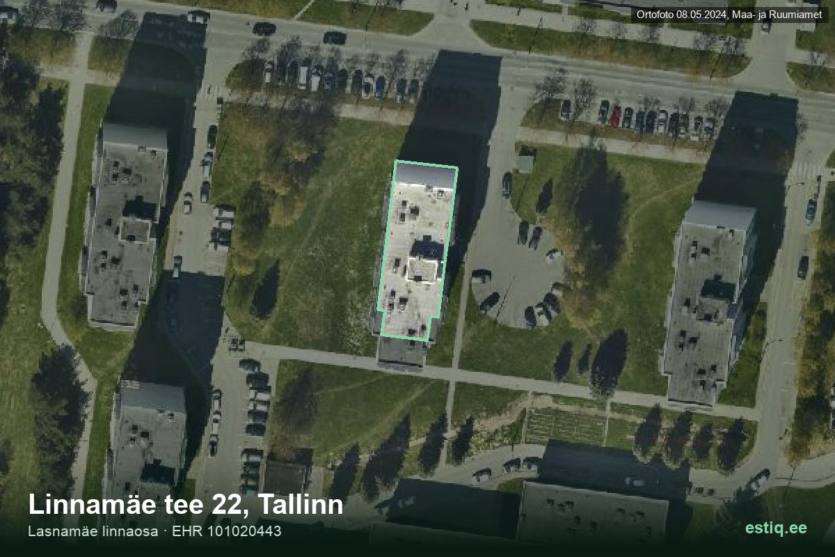 Linnamäe tee 22, Tallinn – hoone aerofoto, kontuur ehitisregistri (EHR) andmetest