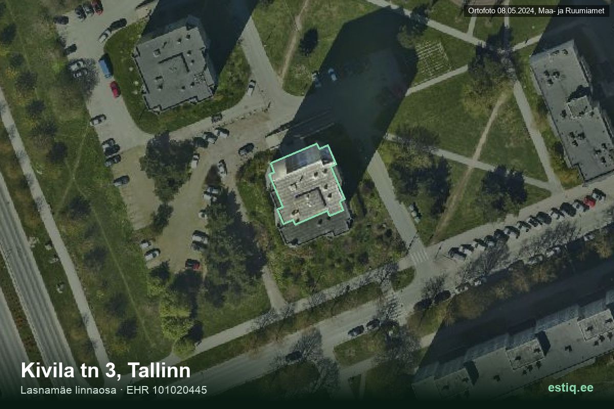 Kivila tänav 3, Tallinn – hoone aerofoto, kontuur ehitisregistri (EHR) andmetest