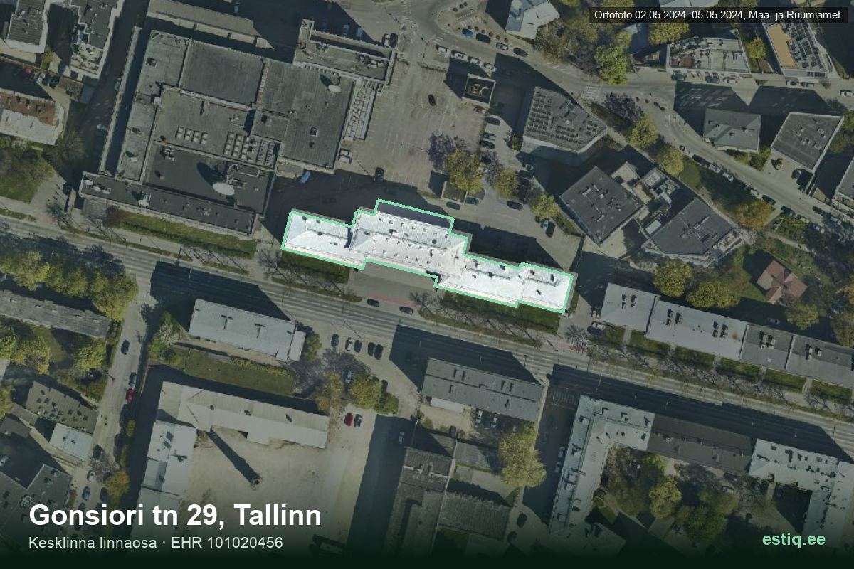 Gonsiori tänav 29, Tallinn – аэрофото дома, контур по данным регистра строений (EHR)