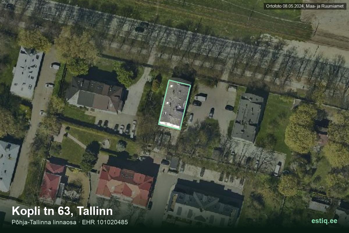 Kopli tänav 63, Tallinn – hoone aerofoto, kontuur ehitisregistri (EHR) andmetest