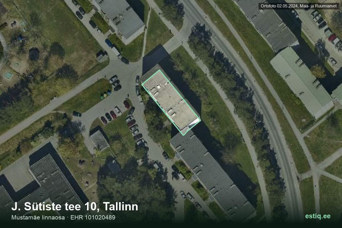 J. Sütiste tee 10, Tallinn – hoone aerofoto, kontuur ehitisregistri (EHR) andmetest
