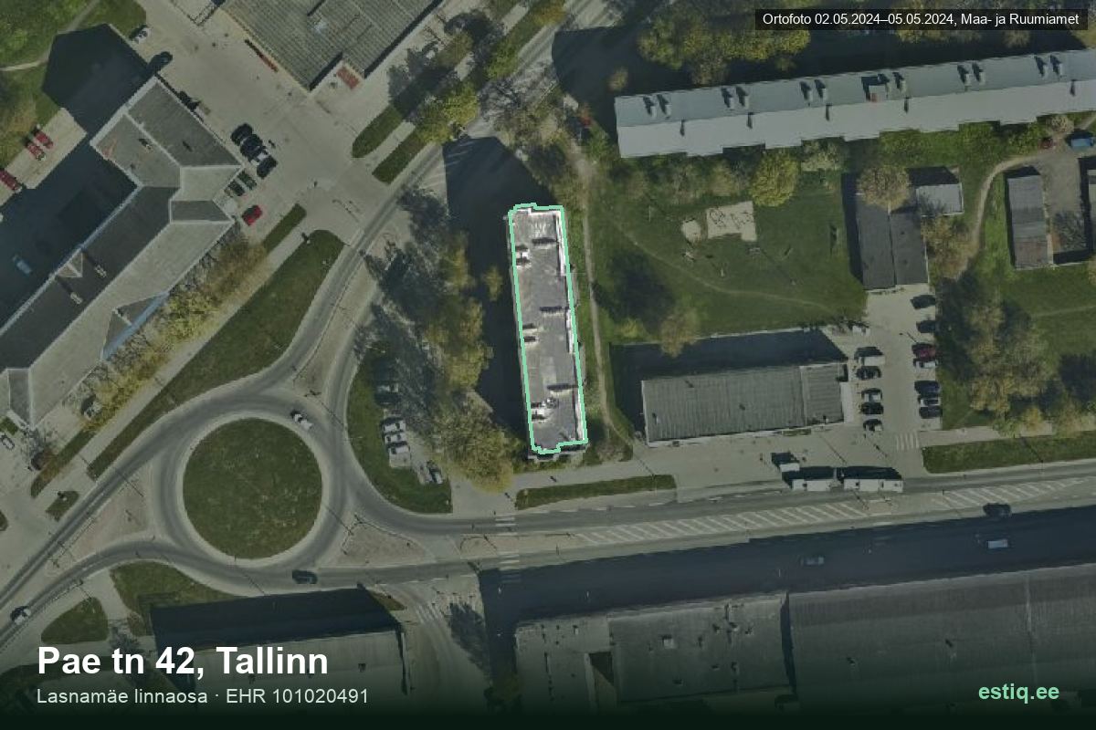 Pae tänav 42, Tallinn – hoone aerofoto, kontuur ehitisregistri (EHR) andmetest