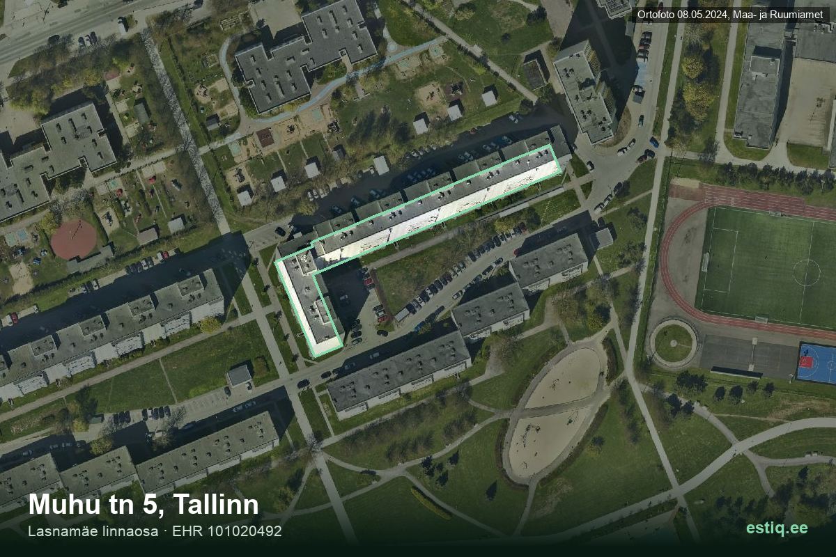 Muhu tänav 5, Tallinn – hoone aerofoto, kontuur ehitisregistri (EHR) andmetest