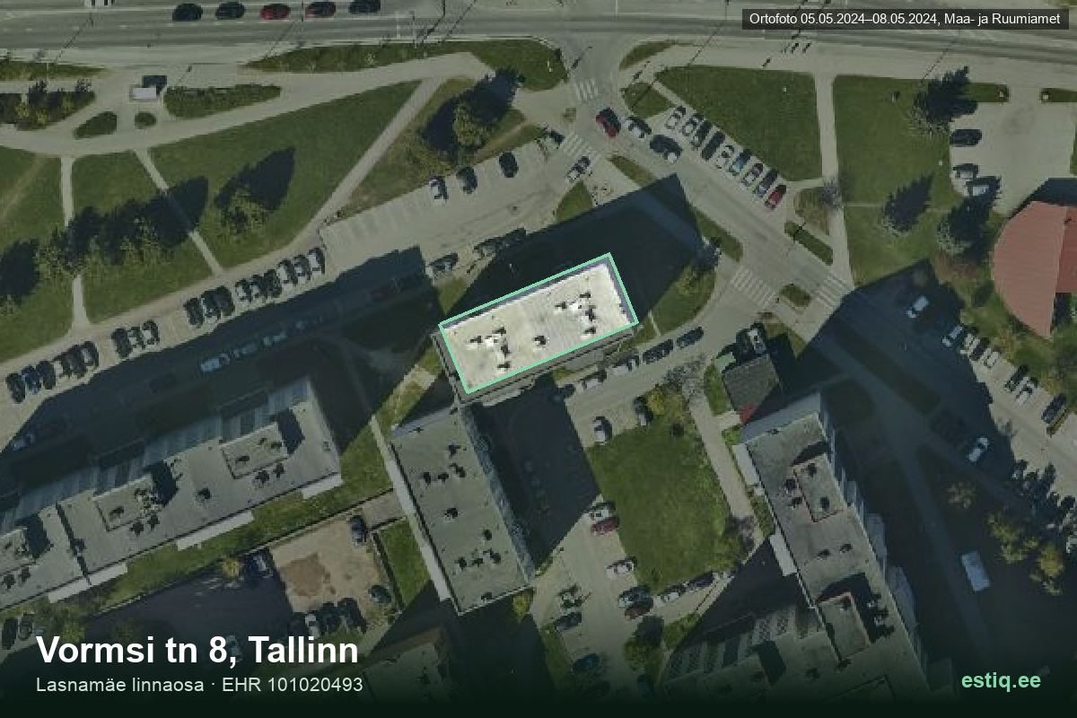 Vormsi tänav 8, Tallinn – hoone aerofoto, kontuur ehitisregistri (EHR) andmetest