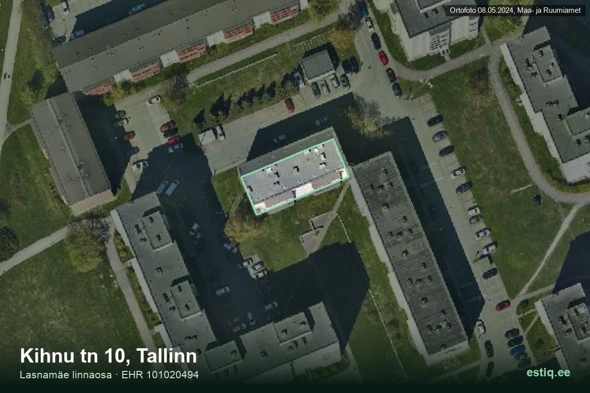 Kihnu tänav 10, Tallinn – аэрофото дома, контур по данным регистра строений (EHR)