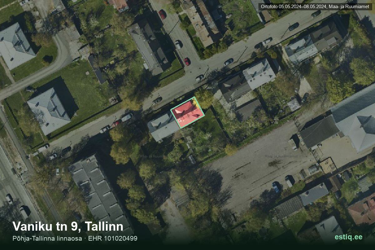 Vaniku tänav 9, Tallinn – аэрофото дома, контур по данным регистра строений (EHR)