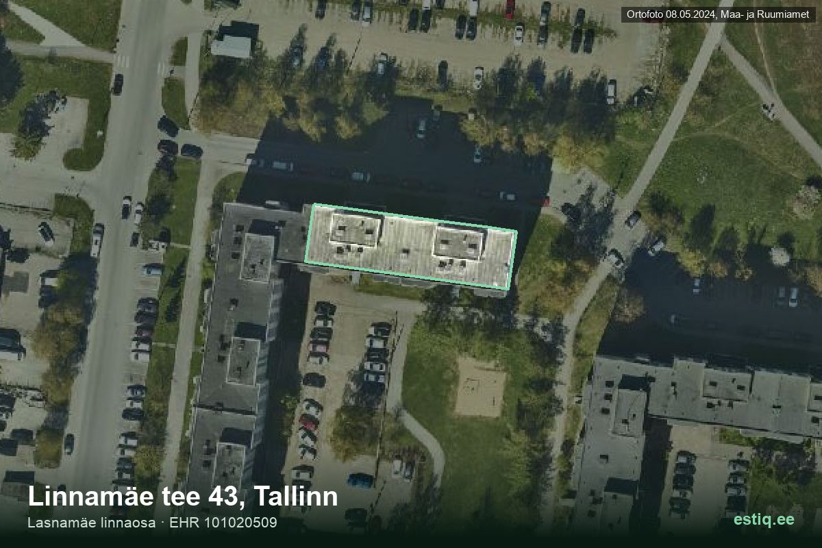 Linnamäe tee 43, Tallinn – hoone aerofoto, kontuur ehitisregistri (EHR) andmetest