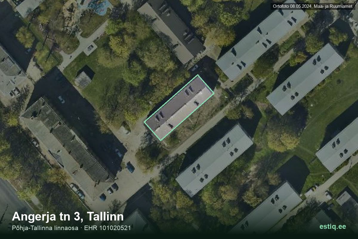 Angerja tänav 3, Tallinn – hoone aerofoto, kontuur ehitisregistri (EHR) andmetest