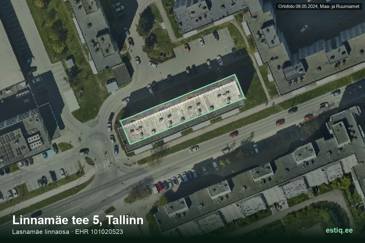 Linnamäe tee 5, Tallinn – hoone aerofoto, kontuur ehitisregistri (EHR) andmetest