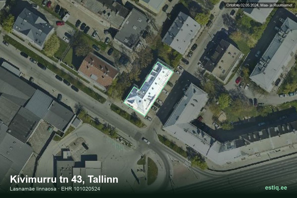 Kivimurru tänav 43, Tallinn – hoone aerofoto, kontuur ehitisregistri (EHR) andmetest