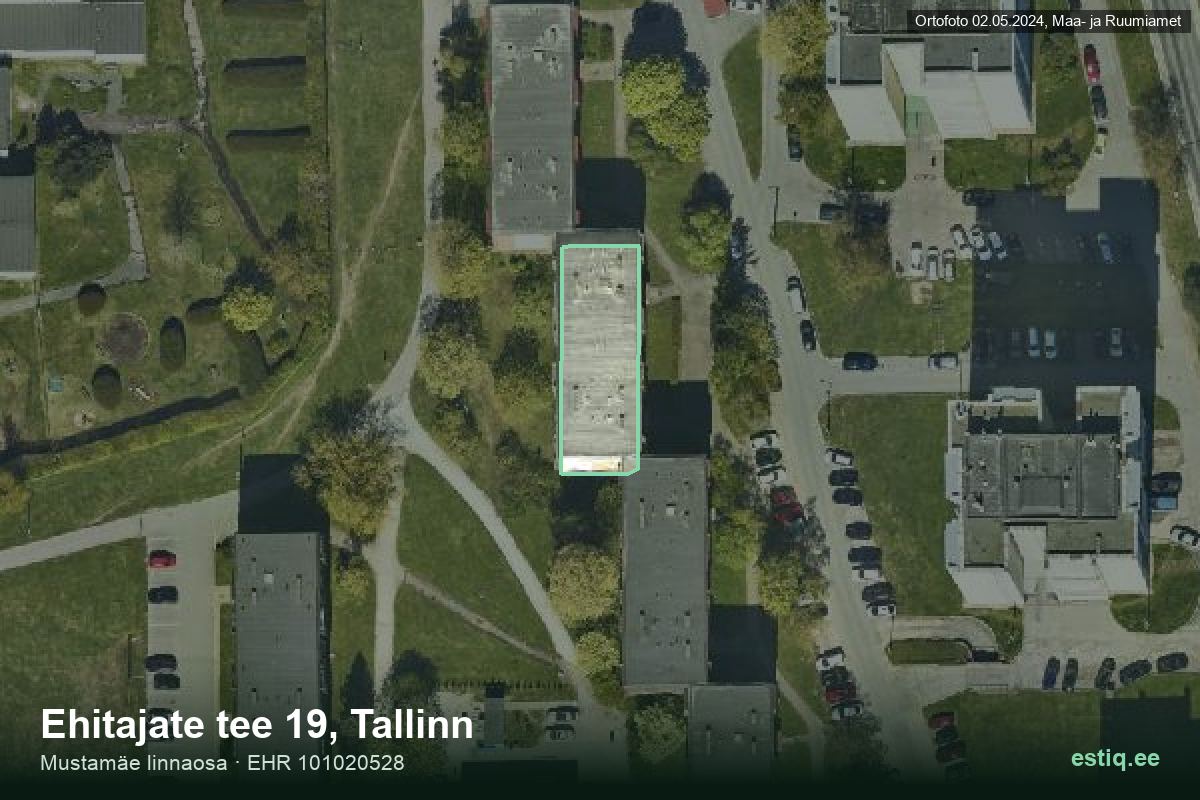 Ehitajate tee 19, Tallinn – hoone aerofoto, kontuur ehitisregistri (EHR) andmetest