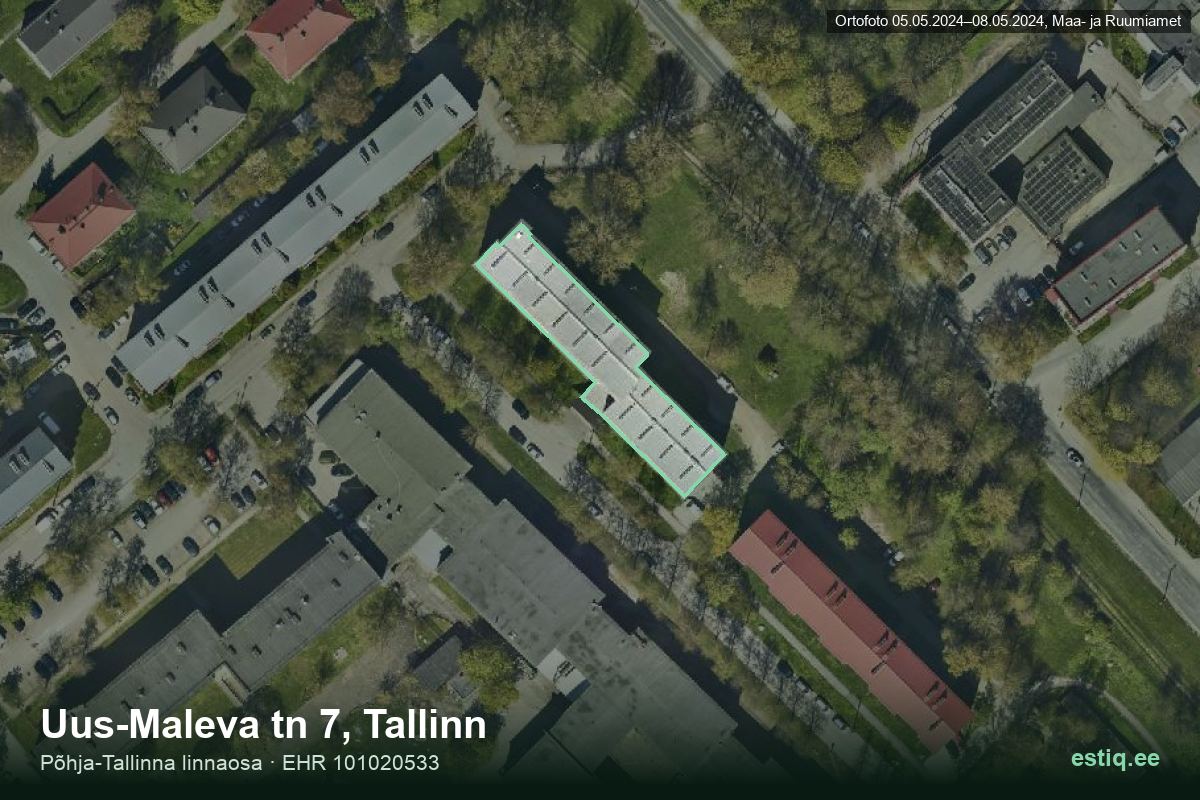Uus-Maleva tänav 7, Tallinn – hoone aerofoto, kontuur ehitisregistri (EHR) andmetest