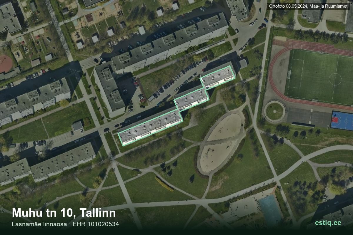 Muhu tänav 10, Tallinn – hoone aerofoto, kontuur ehitisregistri (EHR) andmetest