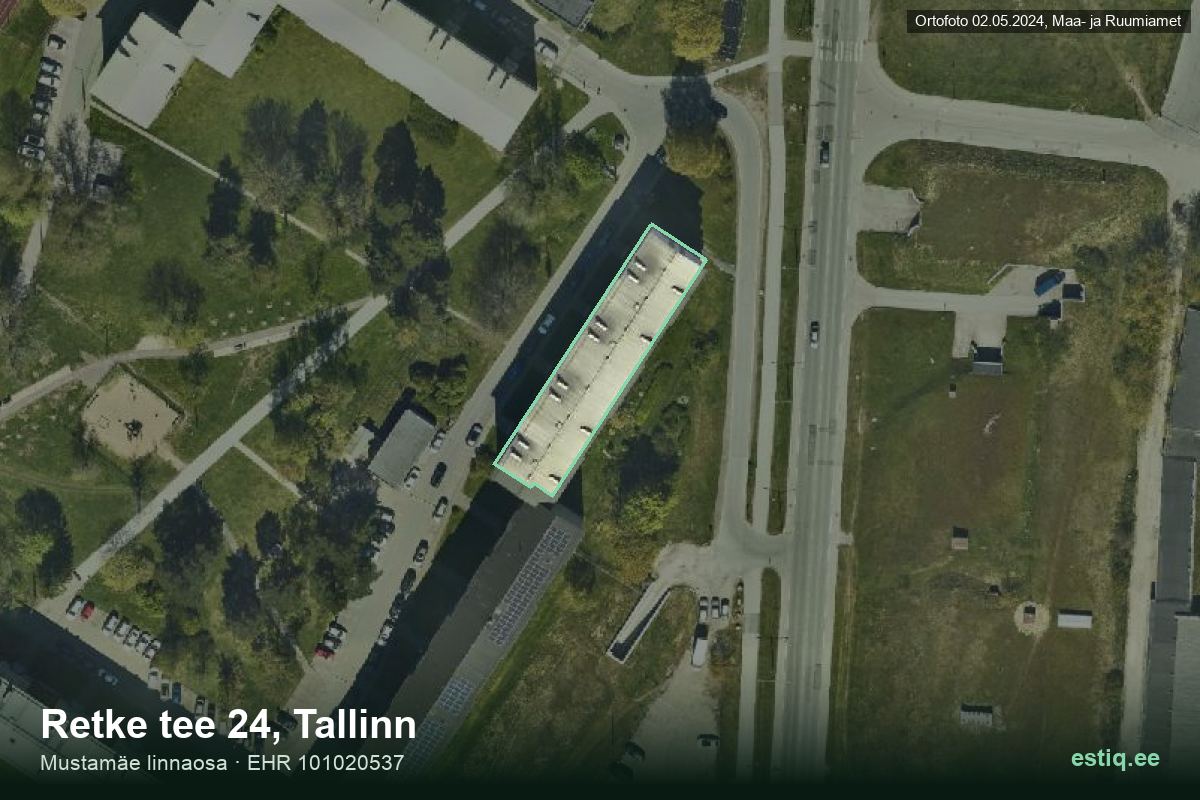 Retke tee 24, Tallinn – hoone aerofoto, kontuur ehitisregistri (EHR) andmetest