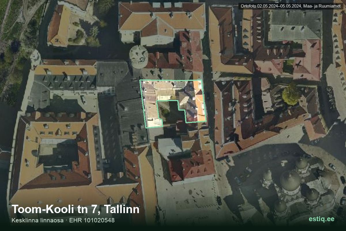 Toom-Kooli tänav 7, Tallinn – аэрофото дома, контур по данным регистра строений (EHR)