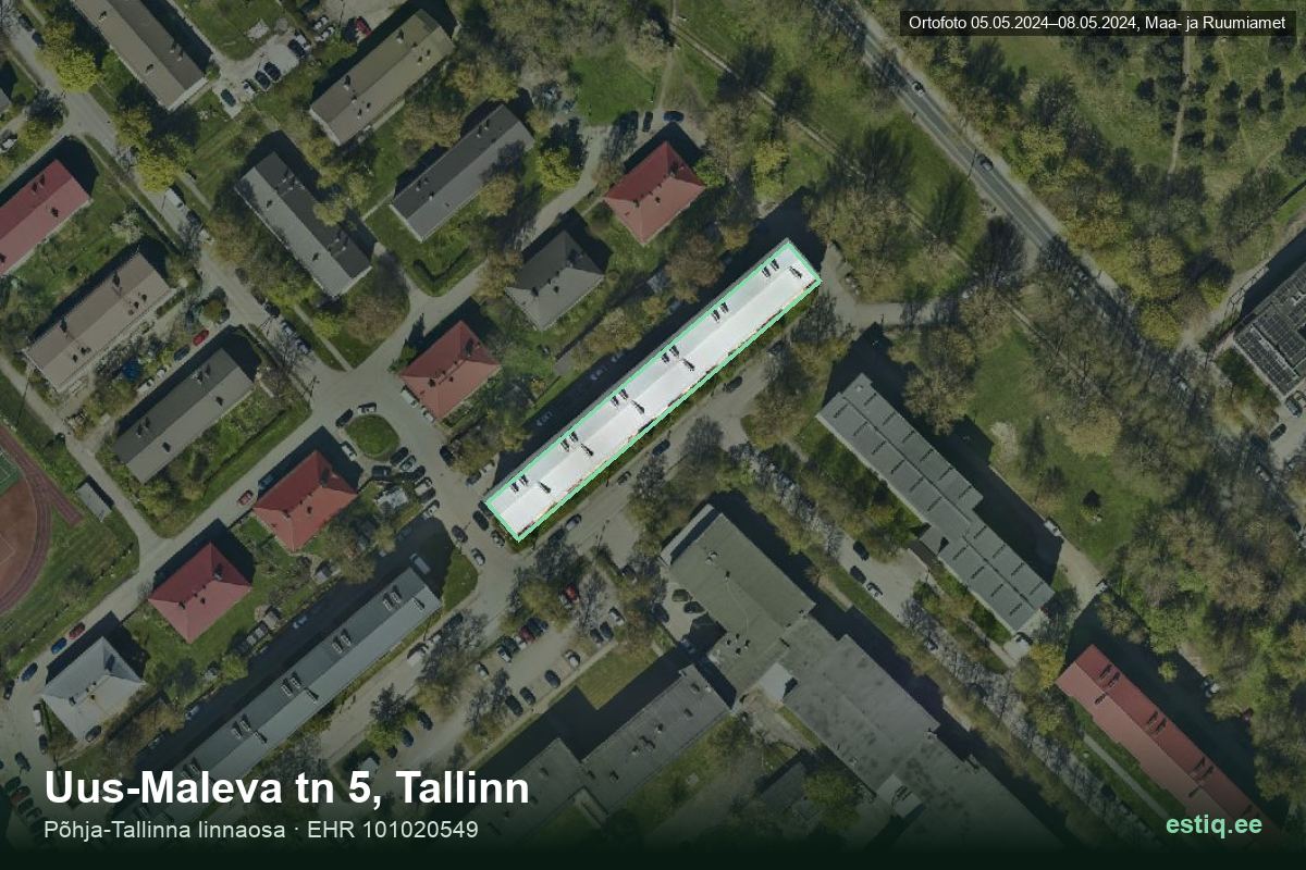Uus-Maleva tänav 5, Tallinn – hoone aerofoto, kontuur ehitisregistri (EHR) andmetest