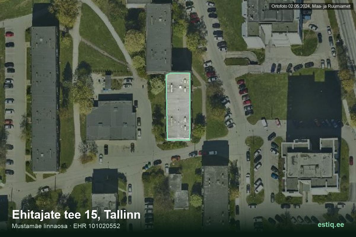 Ehitajate tee 15, Tallinn – hoone aerofoto, kontuur ehitisregistri (EHR) andmetest