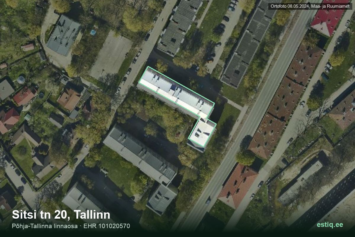 Sitsi tänav 20, Tallinn – ilmakuva rakennuksesta, ääriviiva rakennusrekisteristä (EHR)