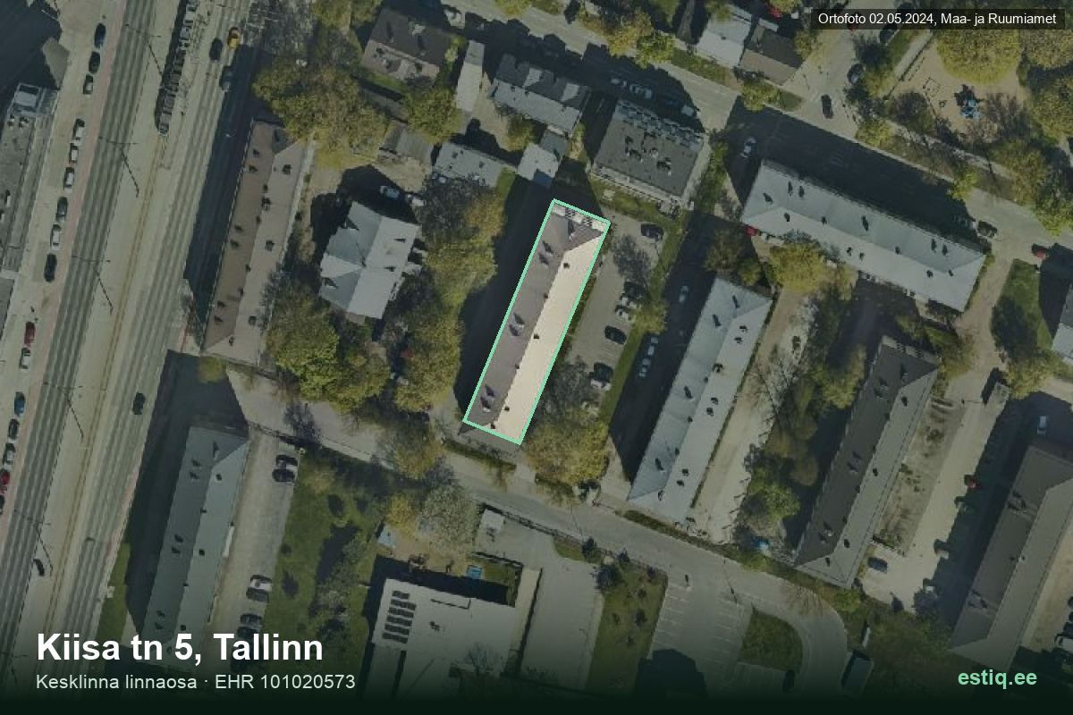 Kiisa tänav 5, Tallinn – аэрофото дома, контур по данным регистра строений (EHR)