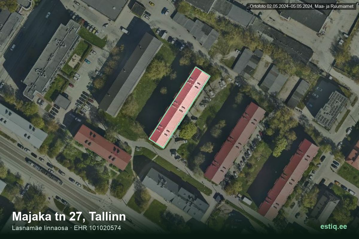 Majaka tänav 27, Tallinn – hoone aerofoto, kontuur ehitisregistri (EHR) andmetest