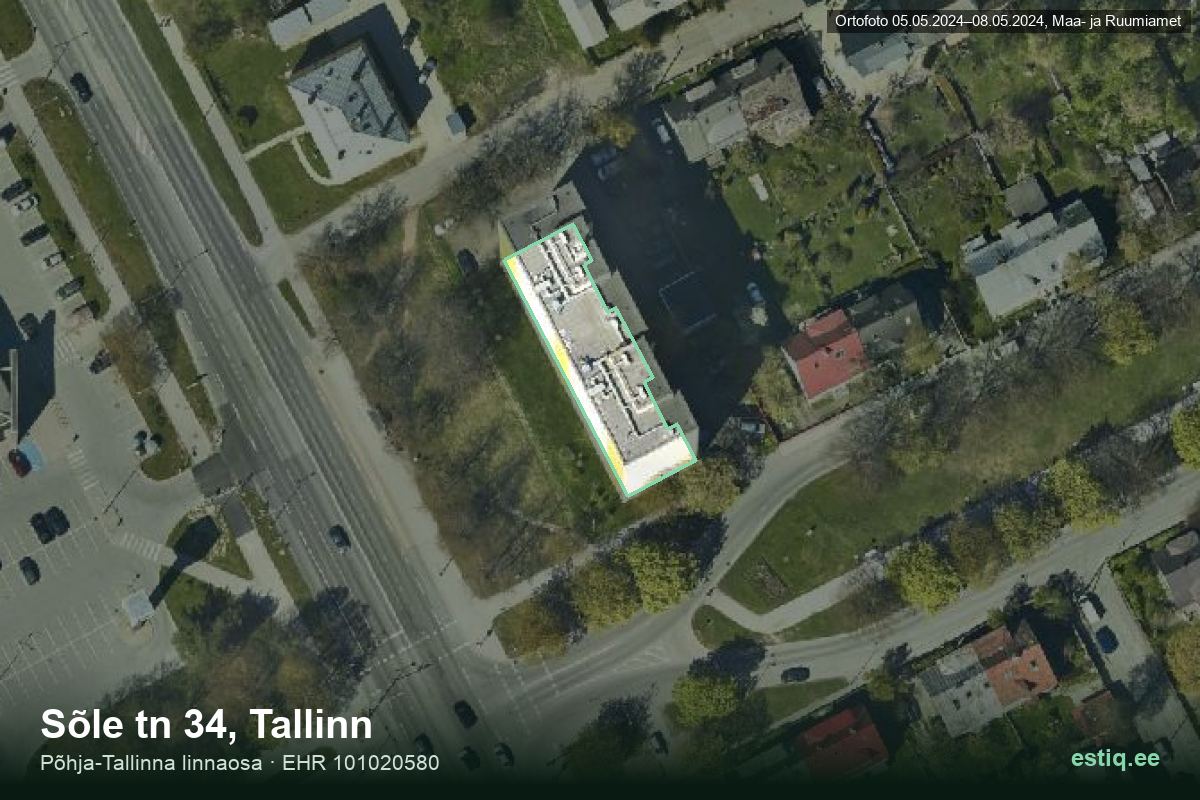 Sõle tänav 34, Tallinn – hoone aerofoto, kontuur ehitisregistri (EHR) andmetest
