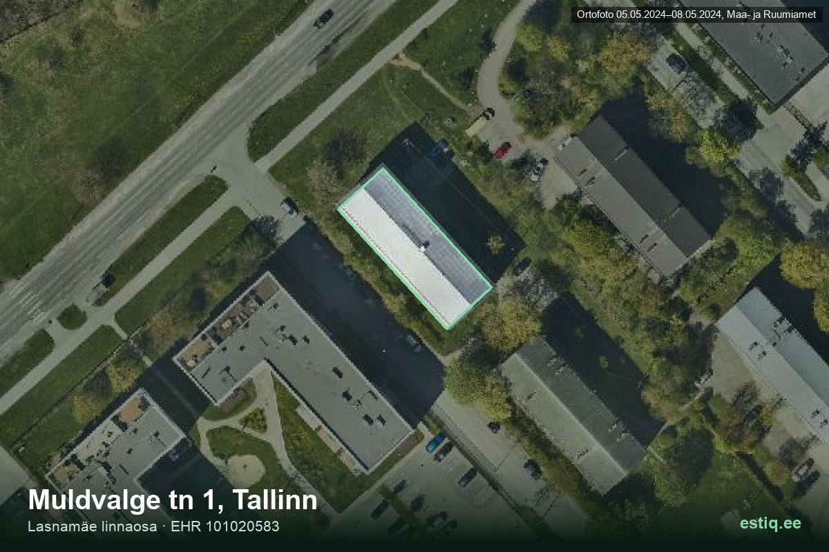 Muldvalge tänav 1, Tallinn – hoone aerofoto, kontuur ehitisregistri (EHR) andmetest
