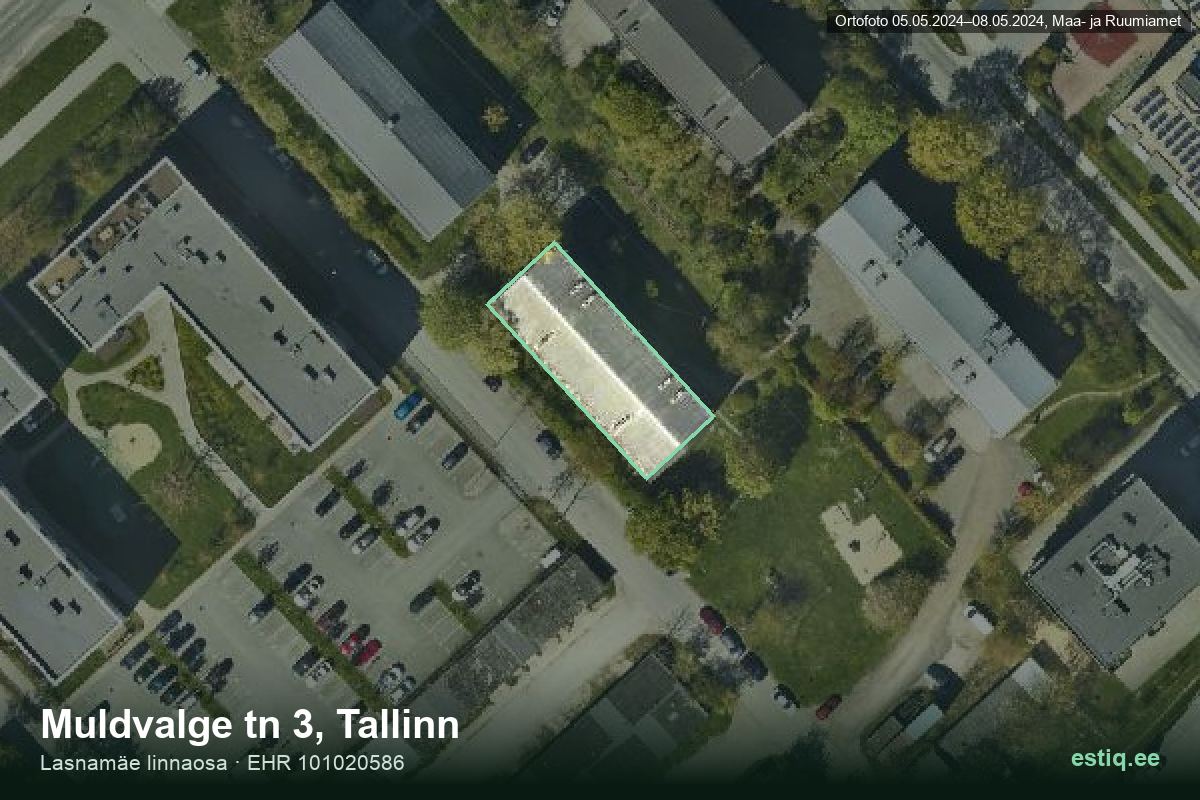 Muldvalge tänav 3, Tallinn – ilmakuva rakennuksesta, ääriviiva rakennusrekisteristä (EHR)
