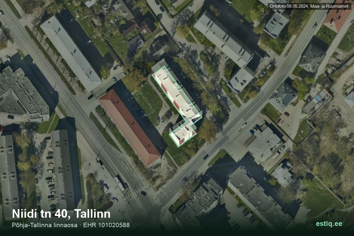 Niidi tänav 40, Tallinn – hoone aerofoto, kontuur ehitisregistri (EHR) andmetest