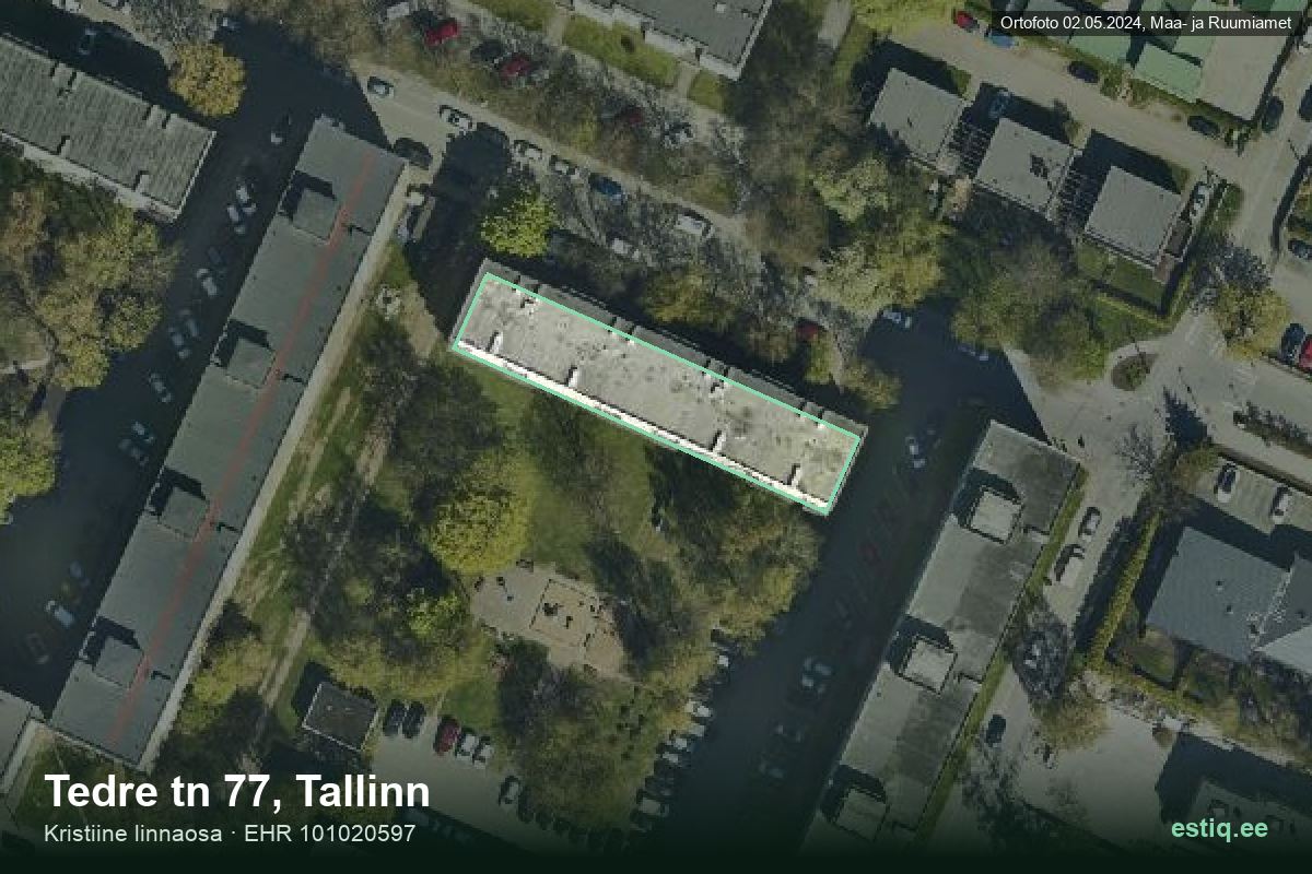 Tedre tänav 77, Tallinn – hoone aerofoto, kontuur ehitisregistri (EHR) andmetest