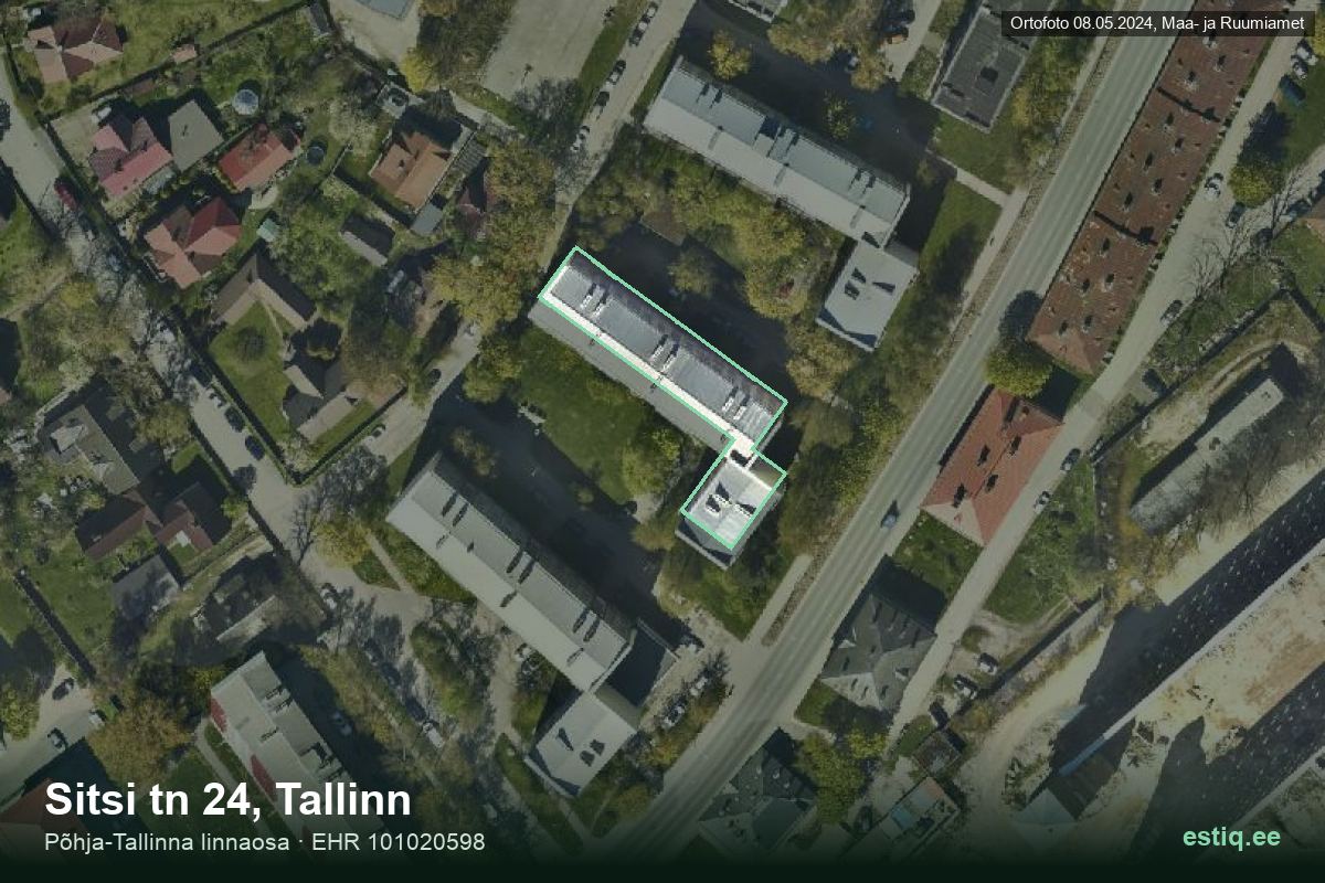 Sitsi tänav 24, Tallinn – ilmakuva rakennuksesta, ääriviiva rakennusrekisteristä (EHR)