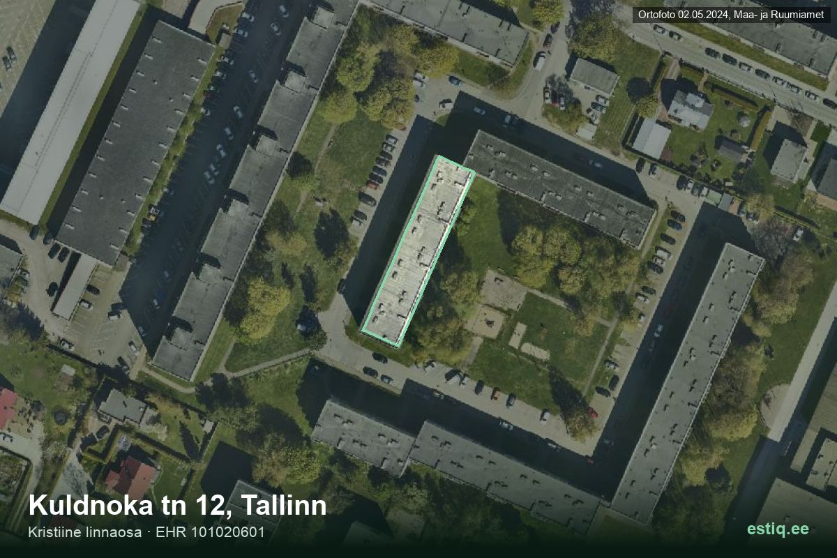 Kuldnoka tänav 12, Tallinn – аэрофото дома, контур по данным регистра строений (EHR)