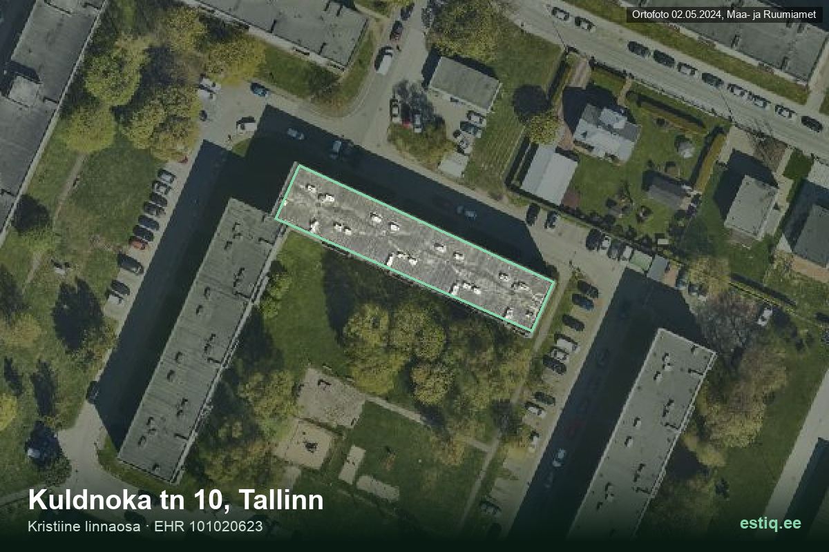 Kuldnoka tänav 10, Tallinn – аэрофото дома, контур по данным регистра строений (EHR)