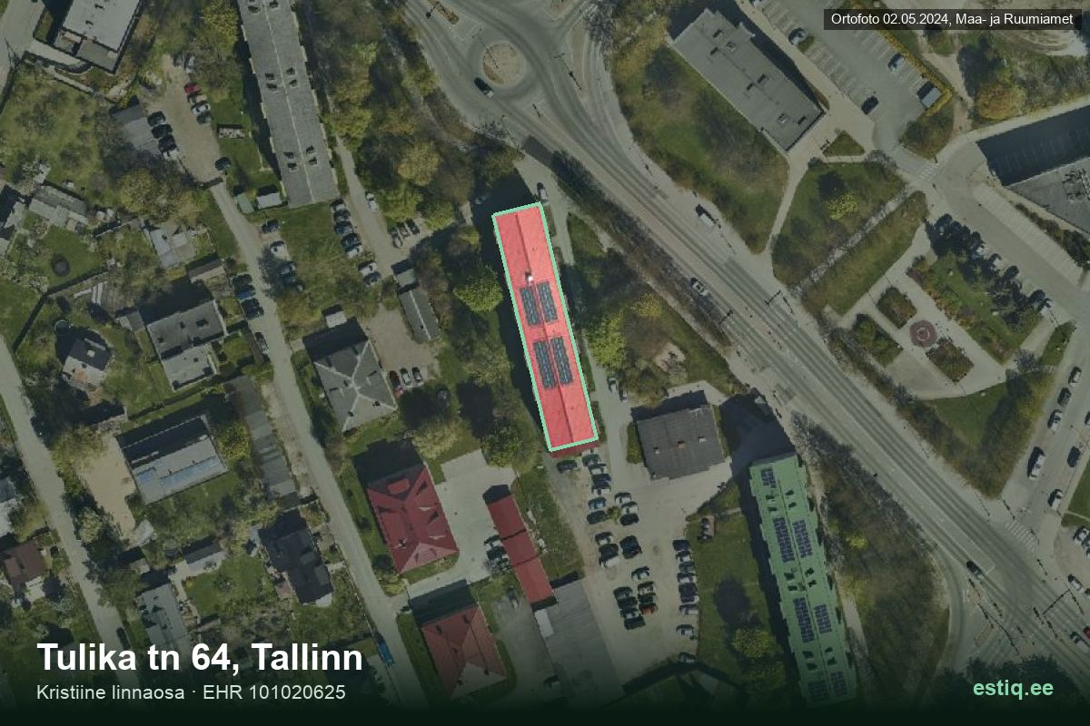 Tulika tänav 64, Tallinn – hoone aerofoto, kontuur ehitisregistri (EHR) andmetest