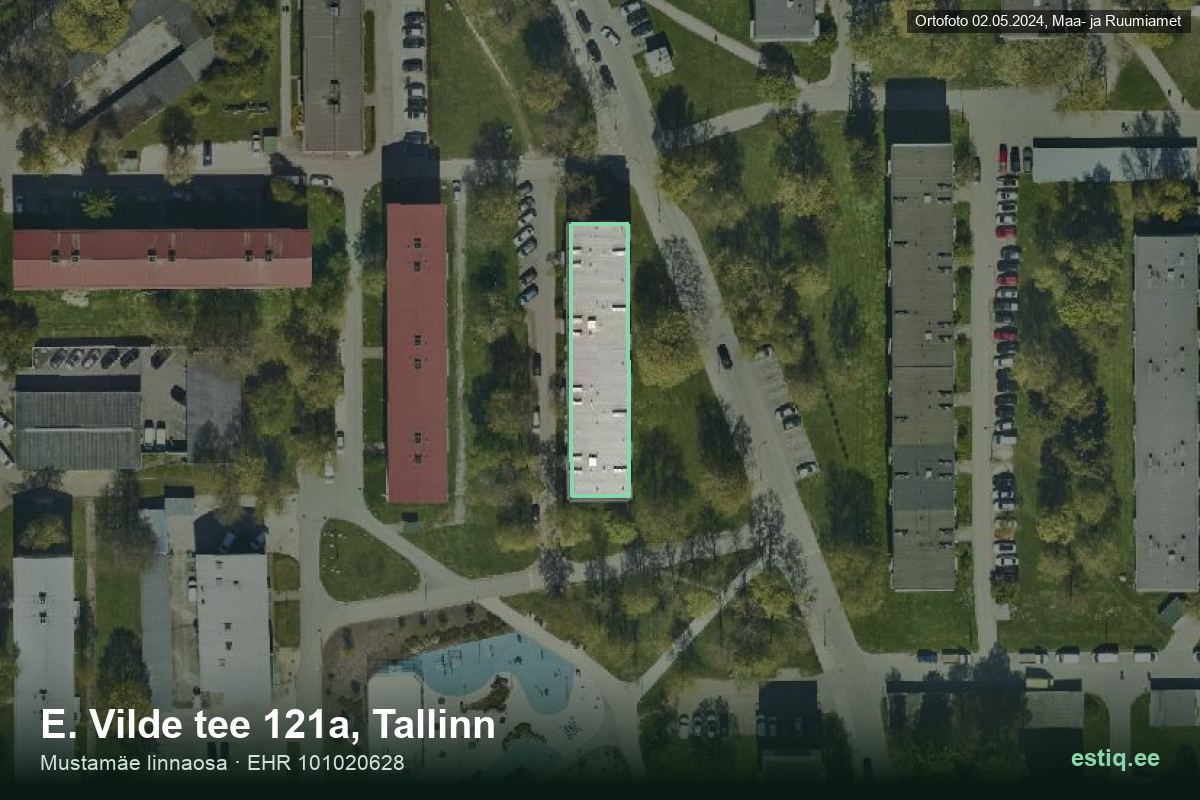 E. Vilde tee 121a, Tallinn – hoone aerofoto, kontuur ehitisregistri (EHR) andmetest