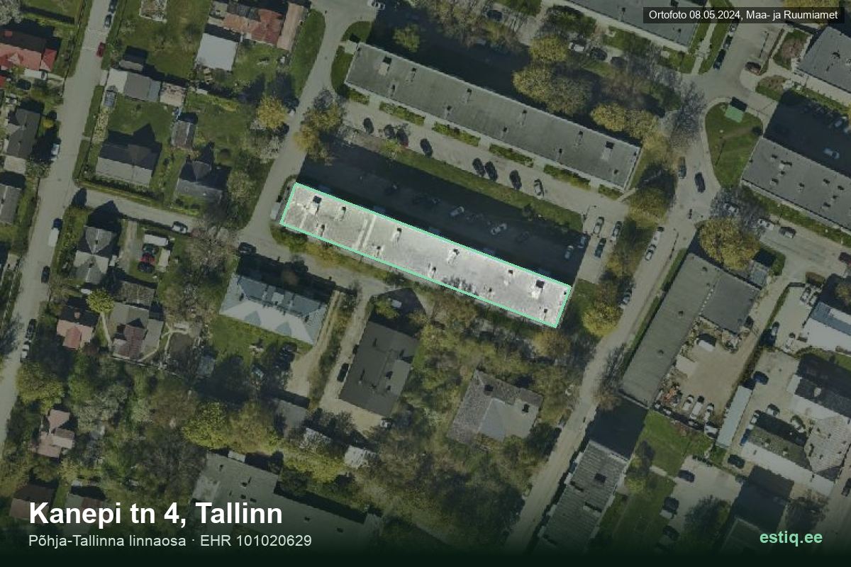 Kanepi tänav 4, Tallinn – hoone aerofoto, kontuur ehitisregistri (EHR) andmetest