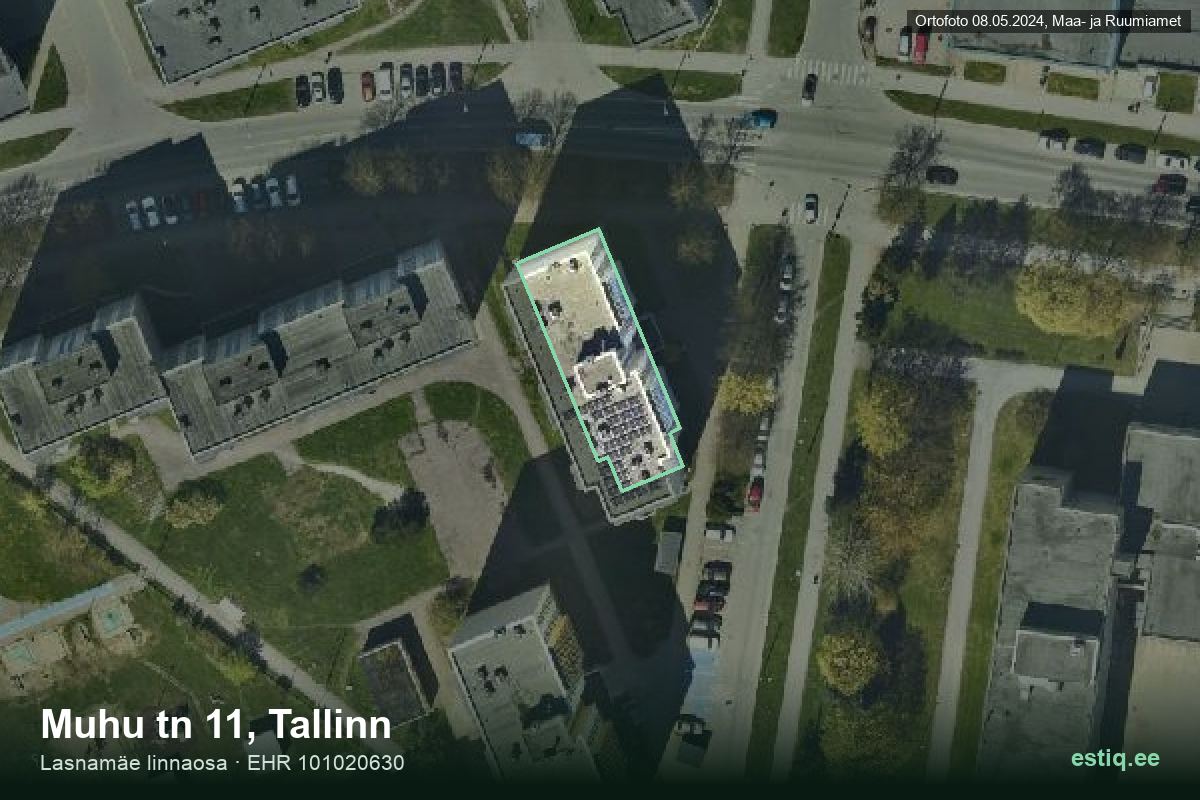 Muhu tänav 11, Tallinn – hoone aerofoto, kontuur ehitisregistri (EHR) andmetest