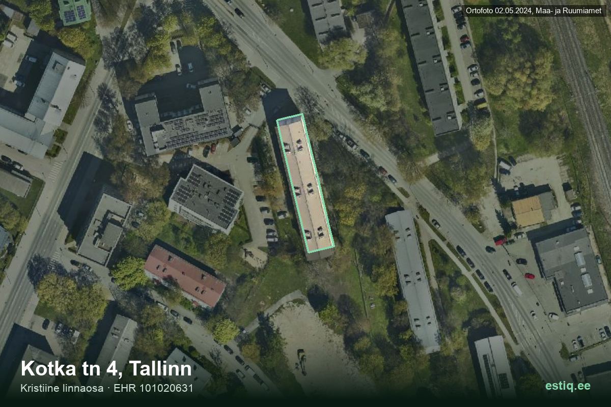 Kotka tänav 4, Tallinn – hoone aerofoto, kontuur ehitisregistri (EHR) andmetest