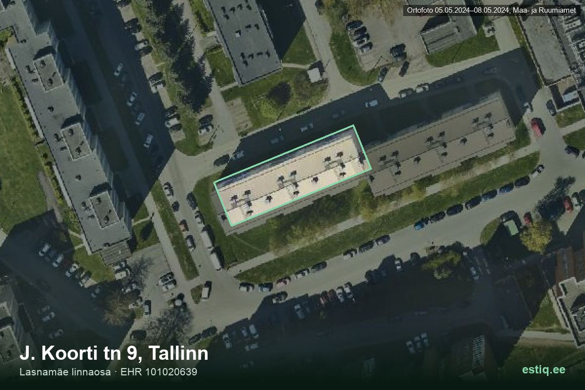 J. Koorti tänav 9, Tallinn – ilmakuva rakennuksesta, ääriviiva rakennusrekisteristä (EHR)