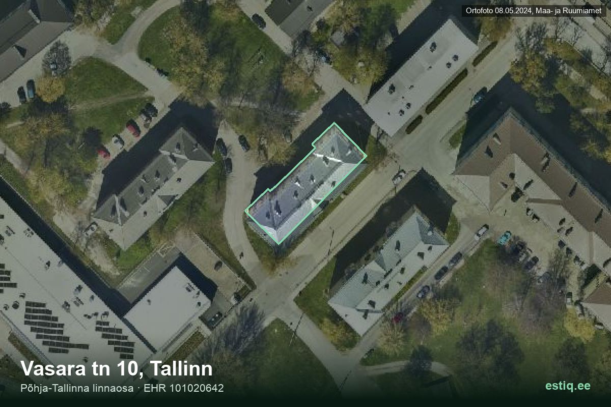 Vasara tänav 10, Tallinn – аэрофото дома, контур по данным регистра строений (EHR)