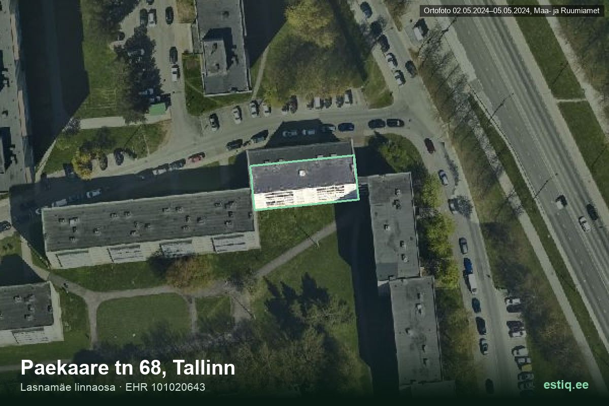 Paekaare tänav 68, Tallinn – hoone aerofoto, kontuur ehitisregistri (EHR) andmetest