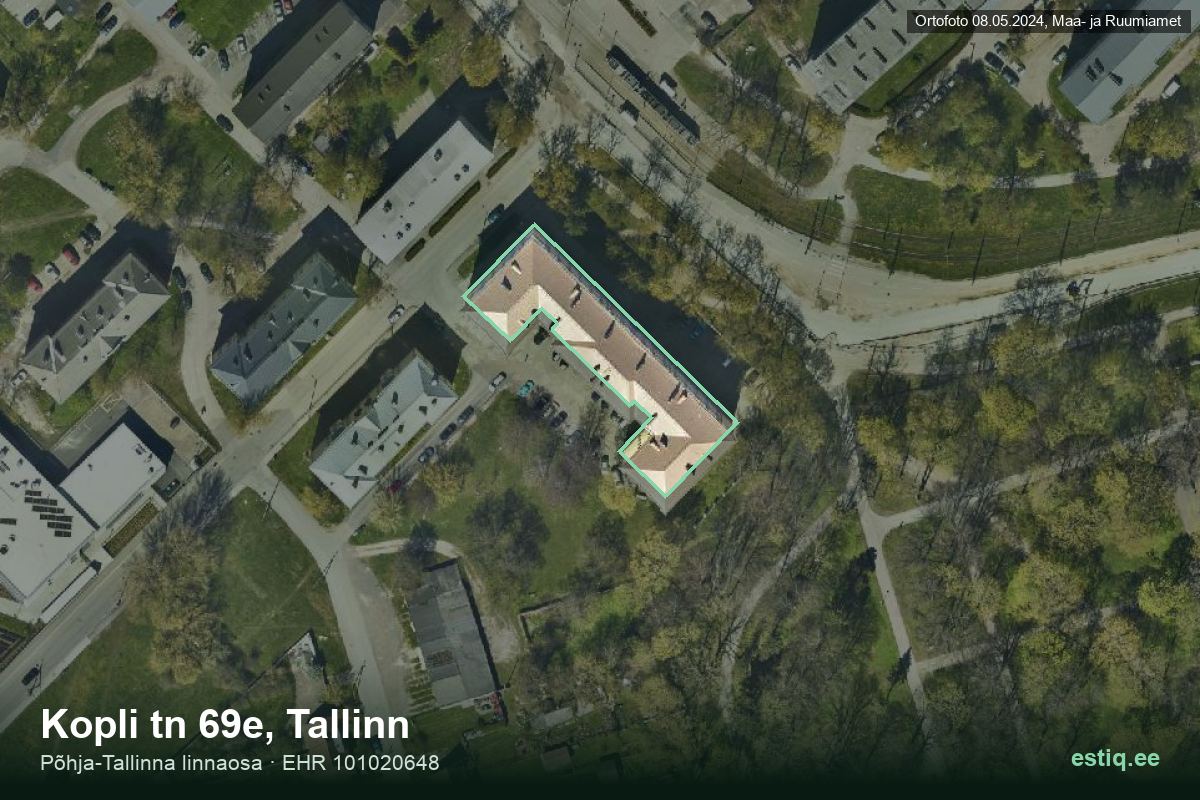 Kopli tänav 69e, Tallinn – hoone aerofoto, kontuur ehitisregistri (EHR) andmetest