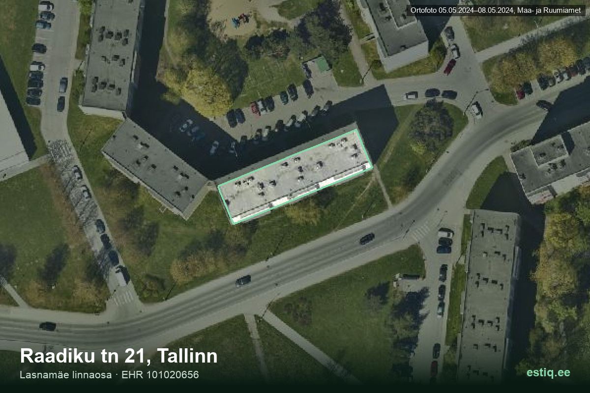 Raadiku tänav 21, Tallinn – hoone aerofoto, kontuur ehitisregistri (EHR) andmetest