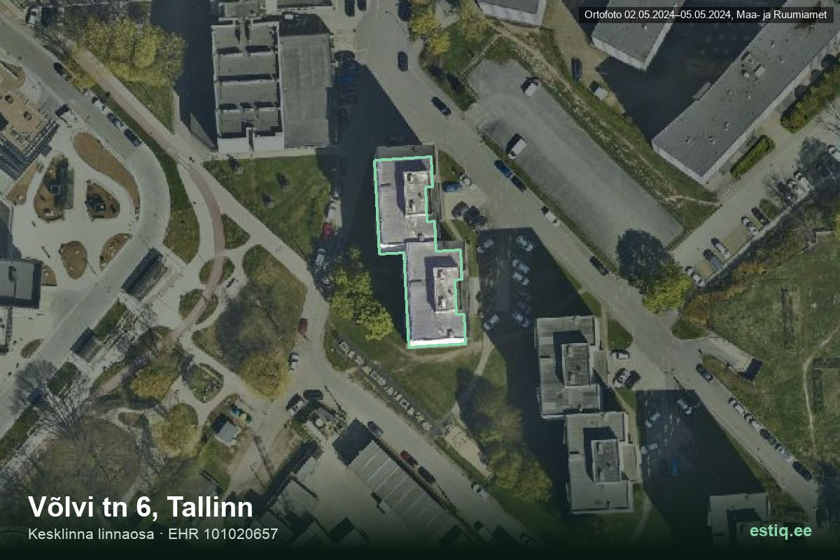 Võlvi tänav 6, Tallinn – hoone aerofoto, kontuur ehitisregistri (EHR) andmetest