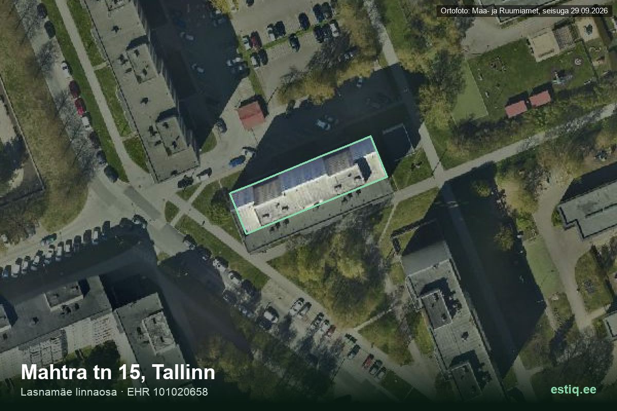 Mahtra tänav 15, Tallinn – hoone aerofoto, kontuur ehitisregistri (EHR) andmetest