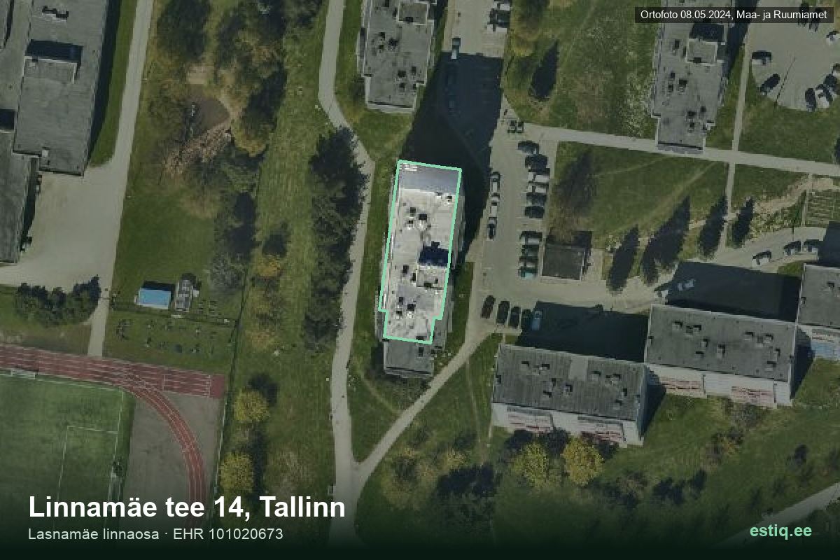 Linnamäe tee 14, Tallinn – hoone aerofoto, kontuur ehitisregistri (EHR) andmetest
