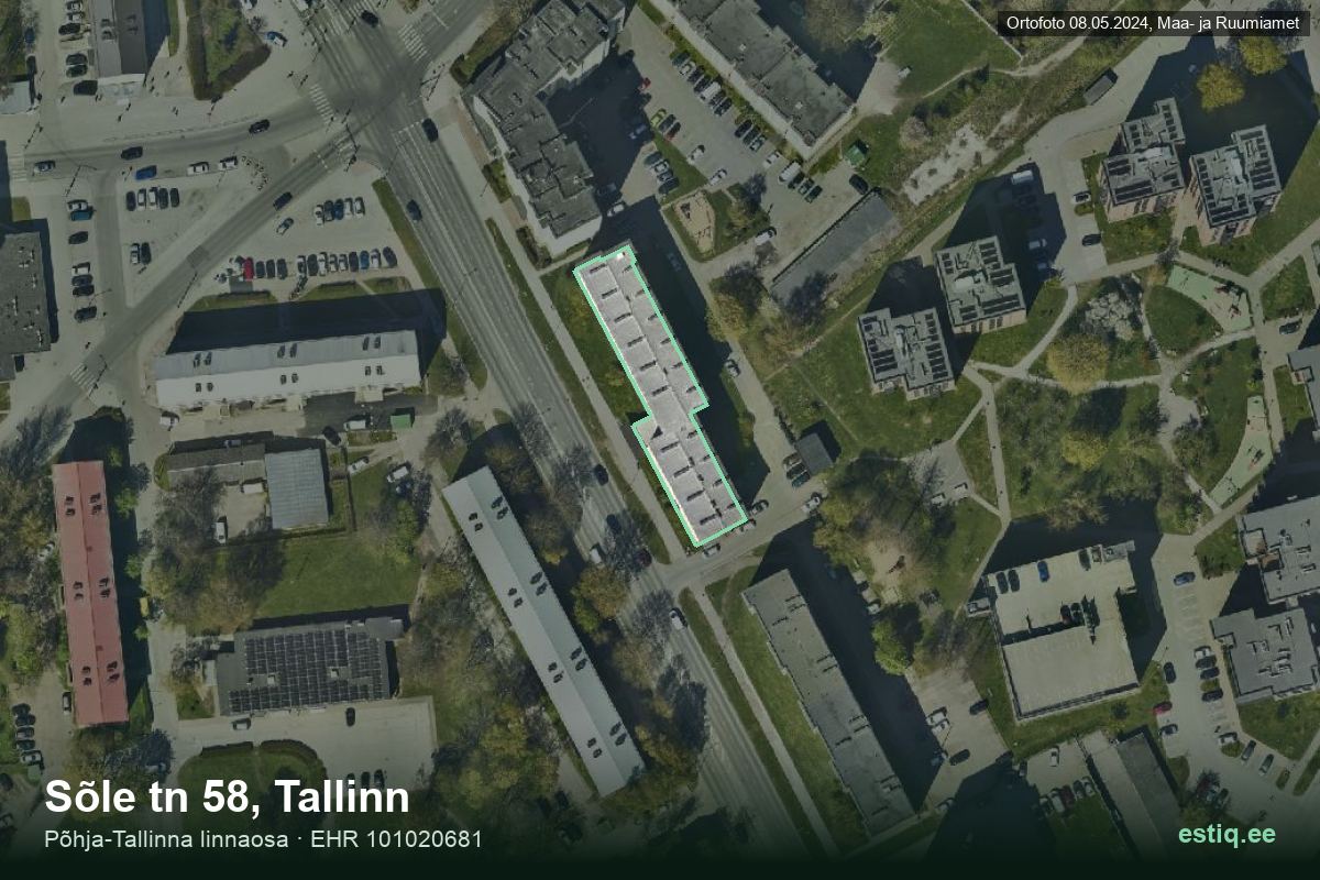 Sõle tänav 58, Tallinn – hoone aerofoto, kontuur ehitisregistri (EHR) andmetest