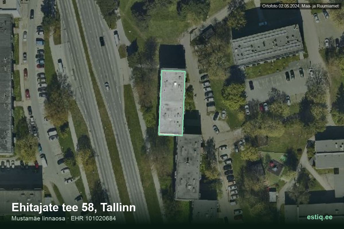 Ehitajate tee 58, Tallinn – hoone aerofoto, kontuur ehitisregistri (EHR) andmetest