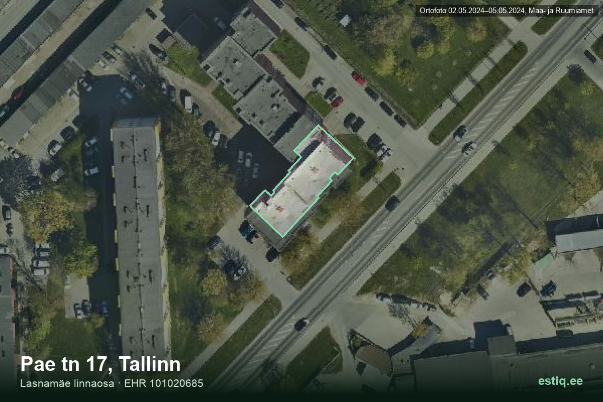 Pae tänav 17, Tallinn – hoone aerofoto, kontuur ehitisregistri (EHR) andmetest