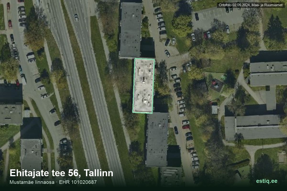 Ehitajate tee 56, Tallinn – hoone aerofoto, kontuur ehitisregistri (EHR) andmetest