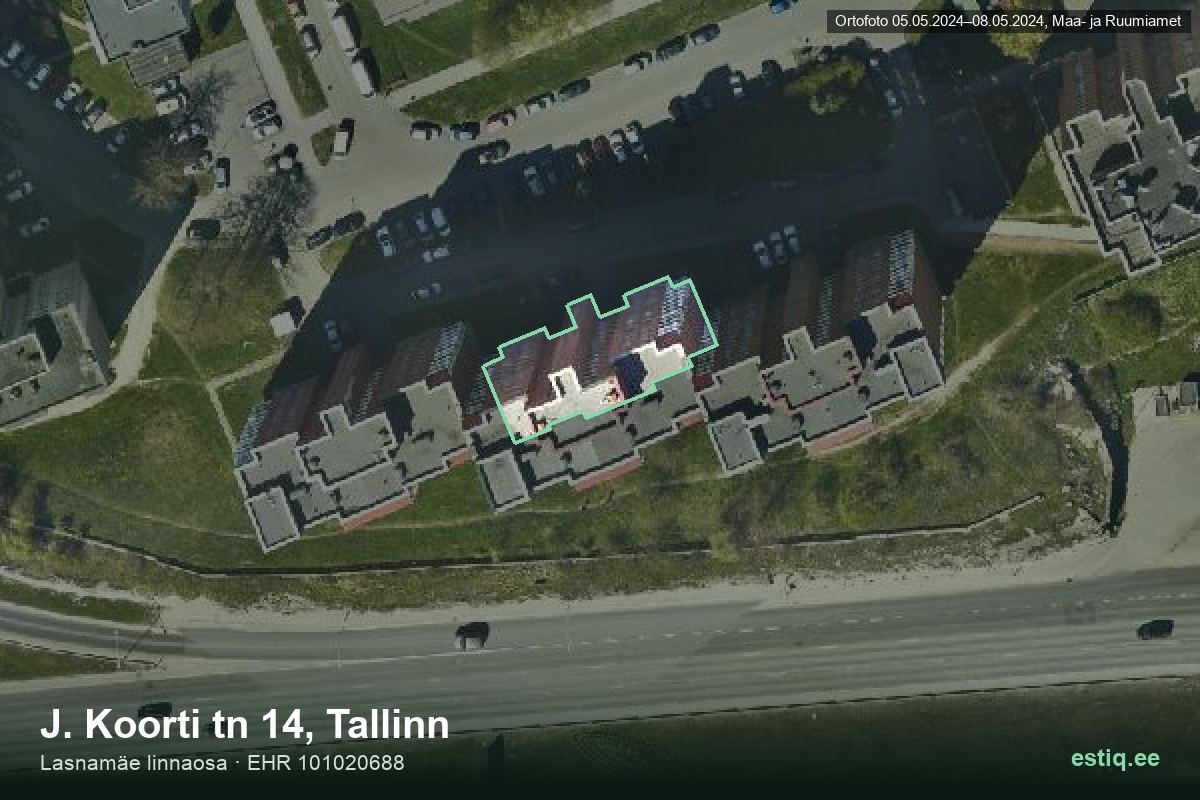 J. Koorti tänav 14, Tallinn – аэрофото дома, контур по данным регистра строений (EHR)
